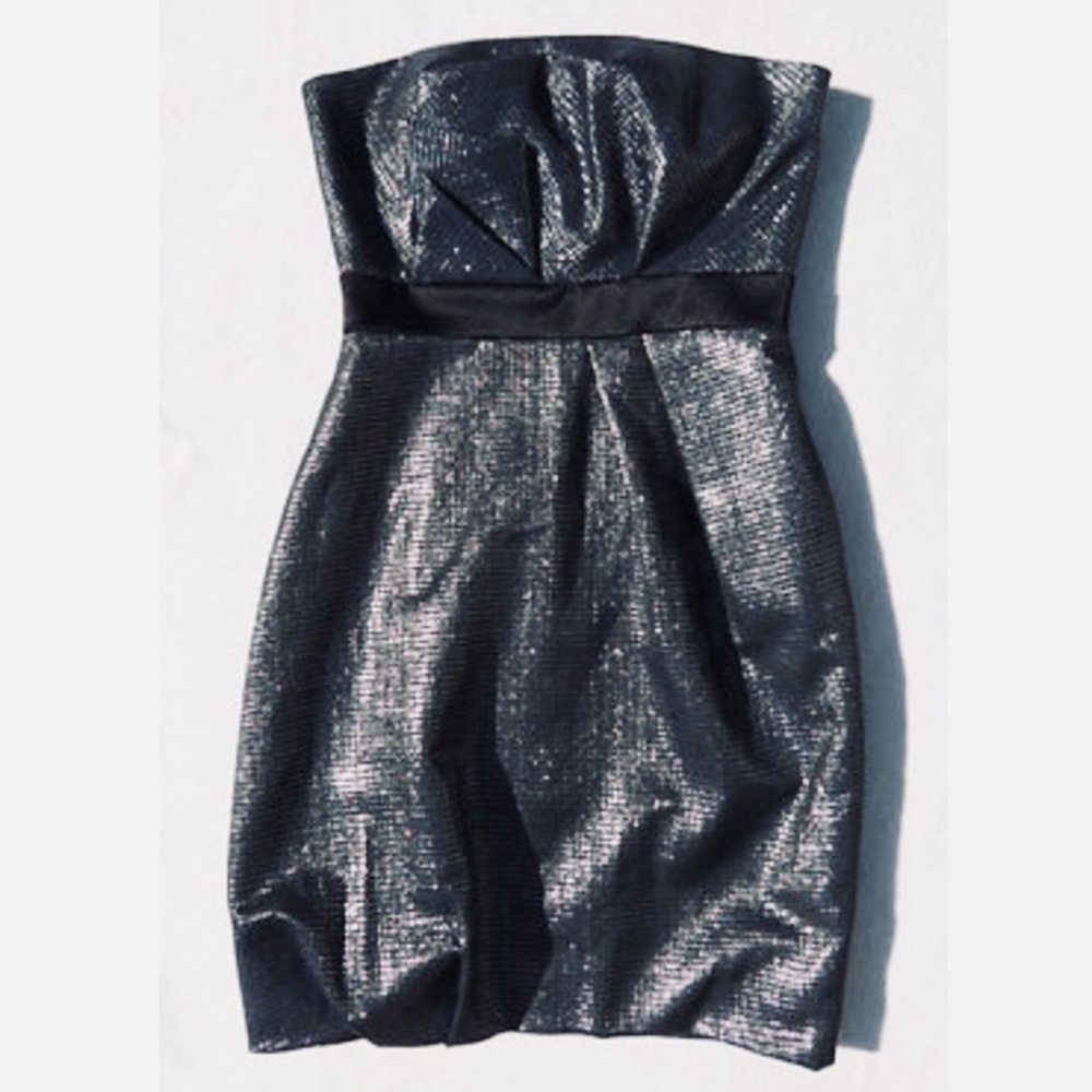 Black silver strapless cocktail dress